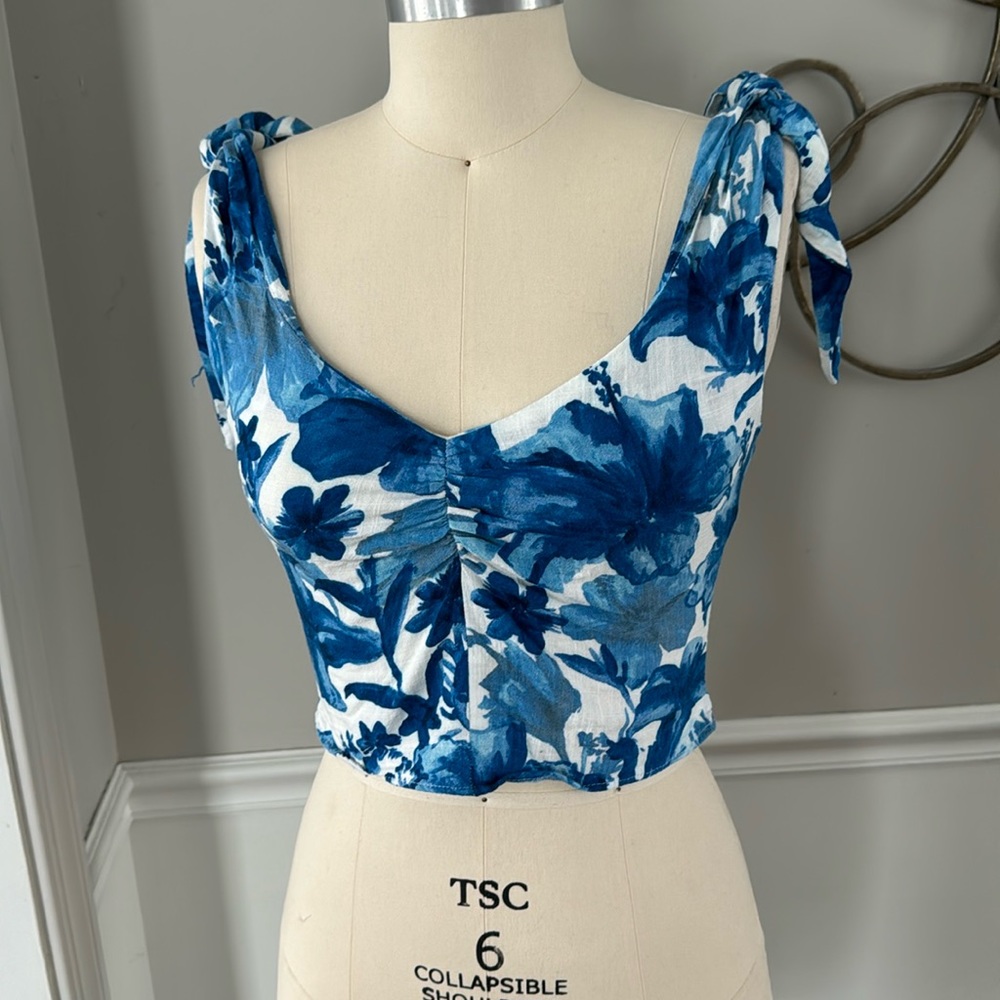 Perfect spring blue flower and white top